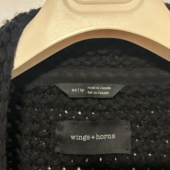 Wings + Horns Peruvian Black Wool Handknit Cardigan/ Sweater XS-S - Picture 10 of 12
